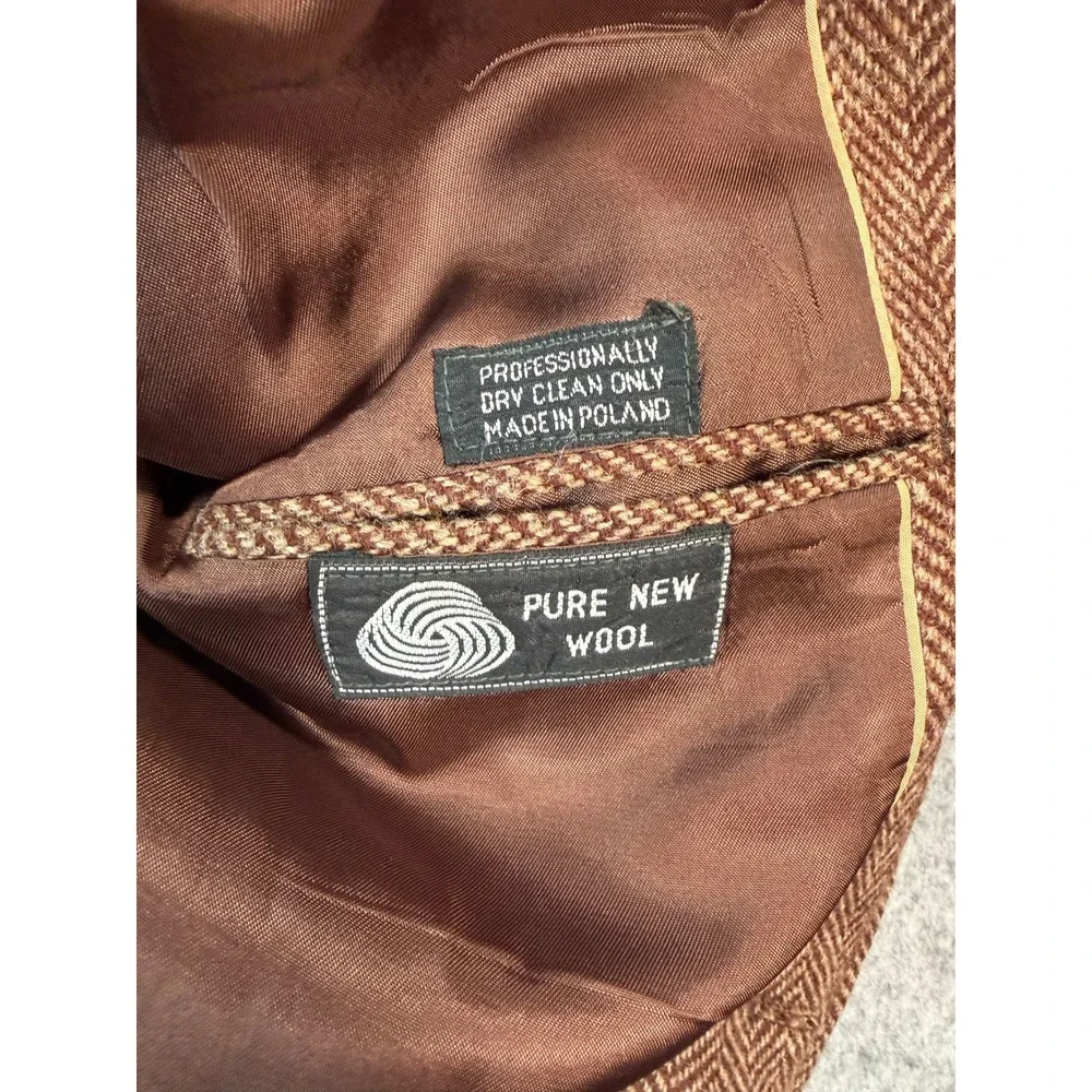 Vintage Holmes Men Brown Herringbone Wool Blazer Elbow Patches 45 Chest